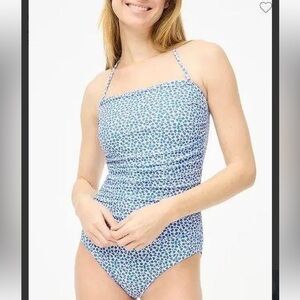 NWT J Crew Printed strapless one piece swimsuit Seacoast Blue Size 2X
